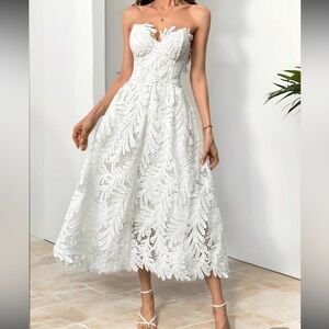 White Lace Strapless Dress